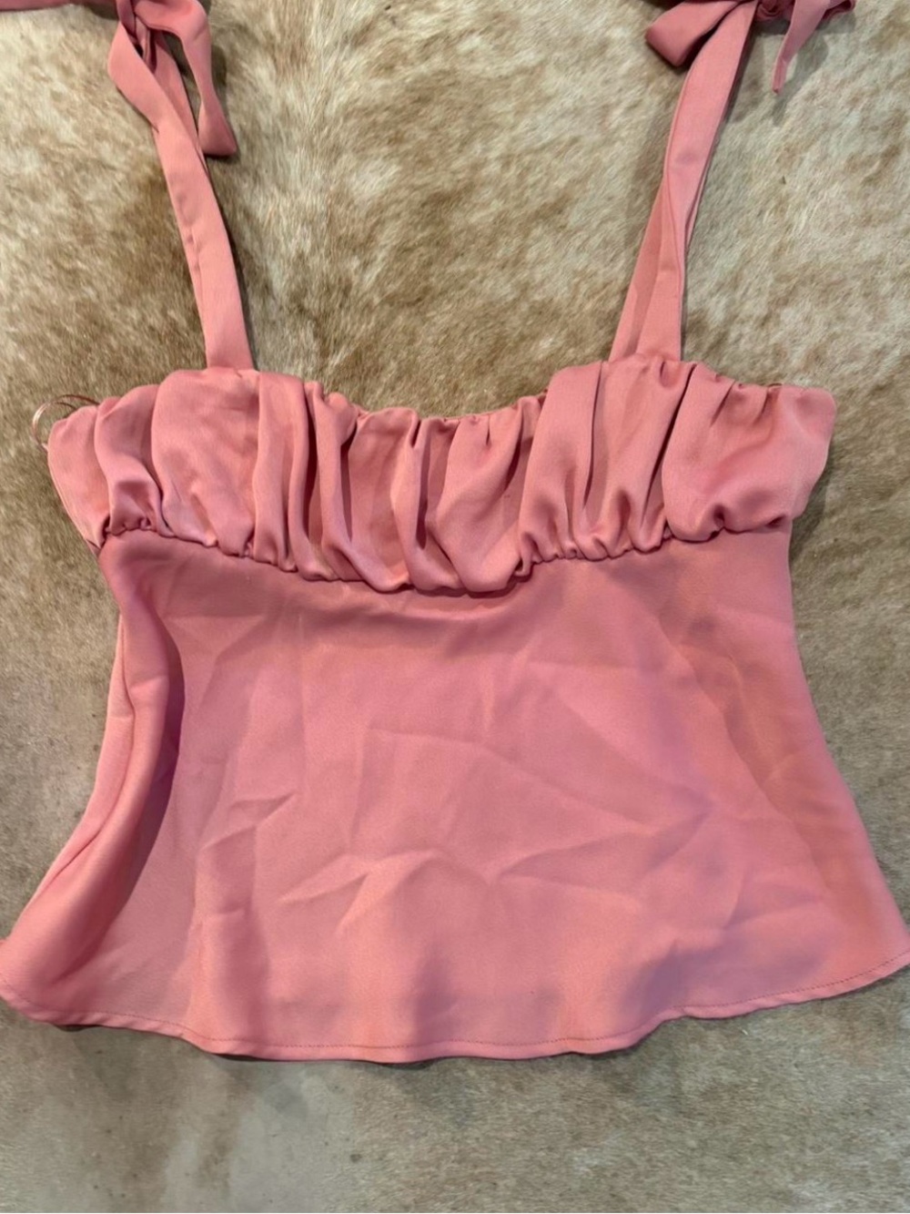 Zara Womens Pink Ruffle Tie-Strap Top